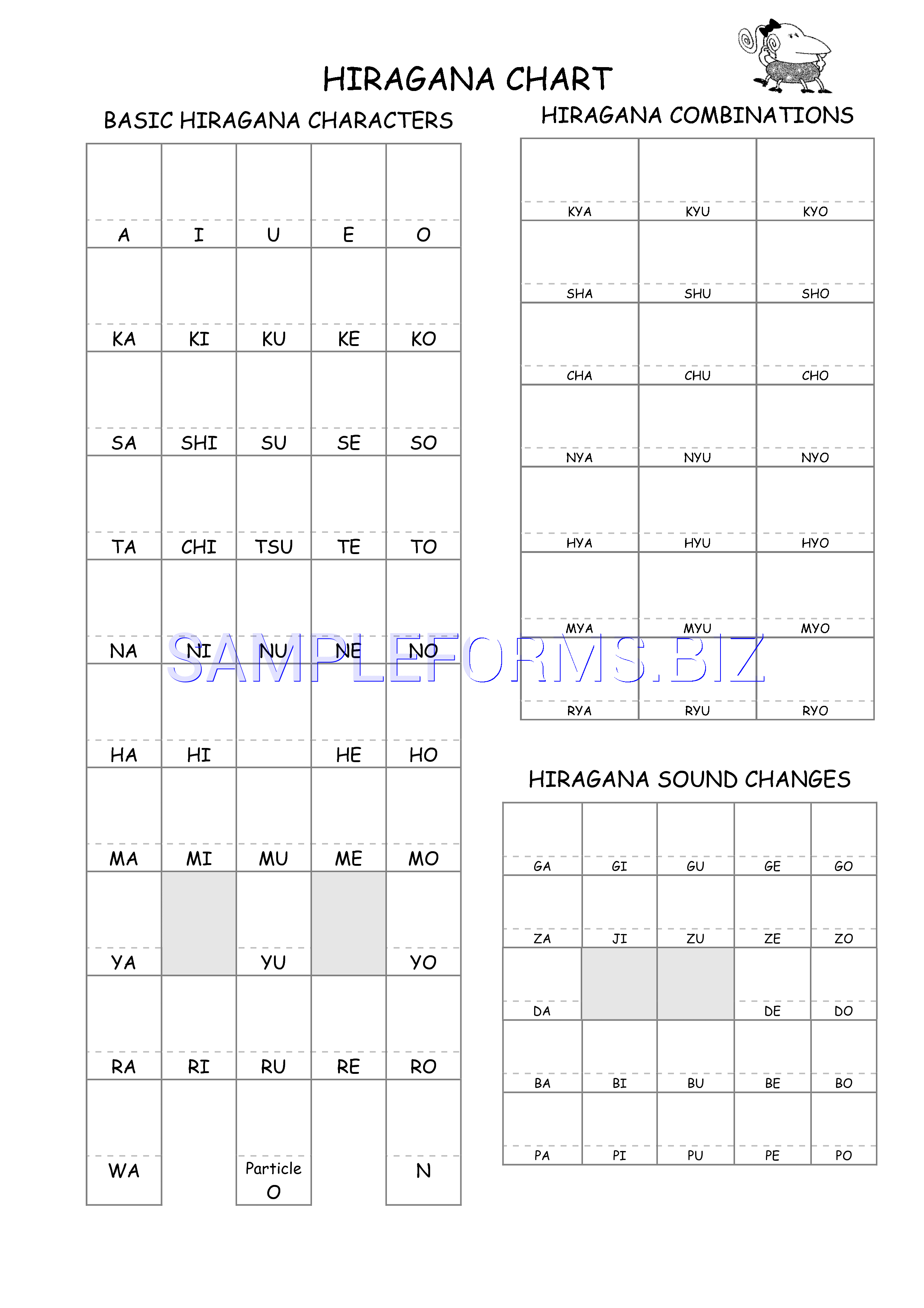 Preview free downloadable Hiragana Chart 2 in PDF (page 1)