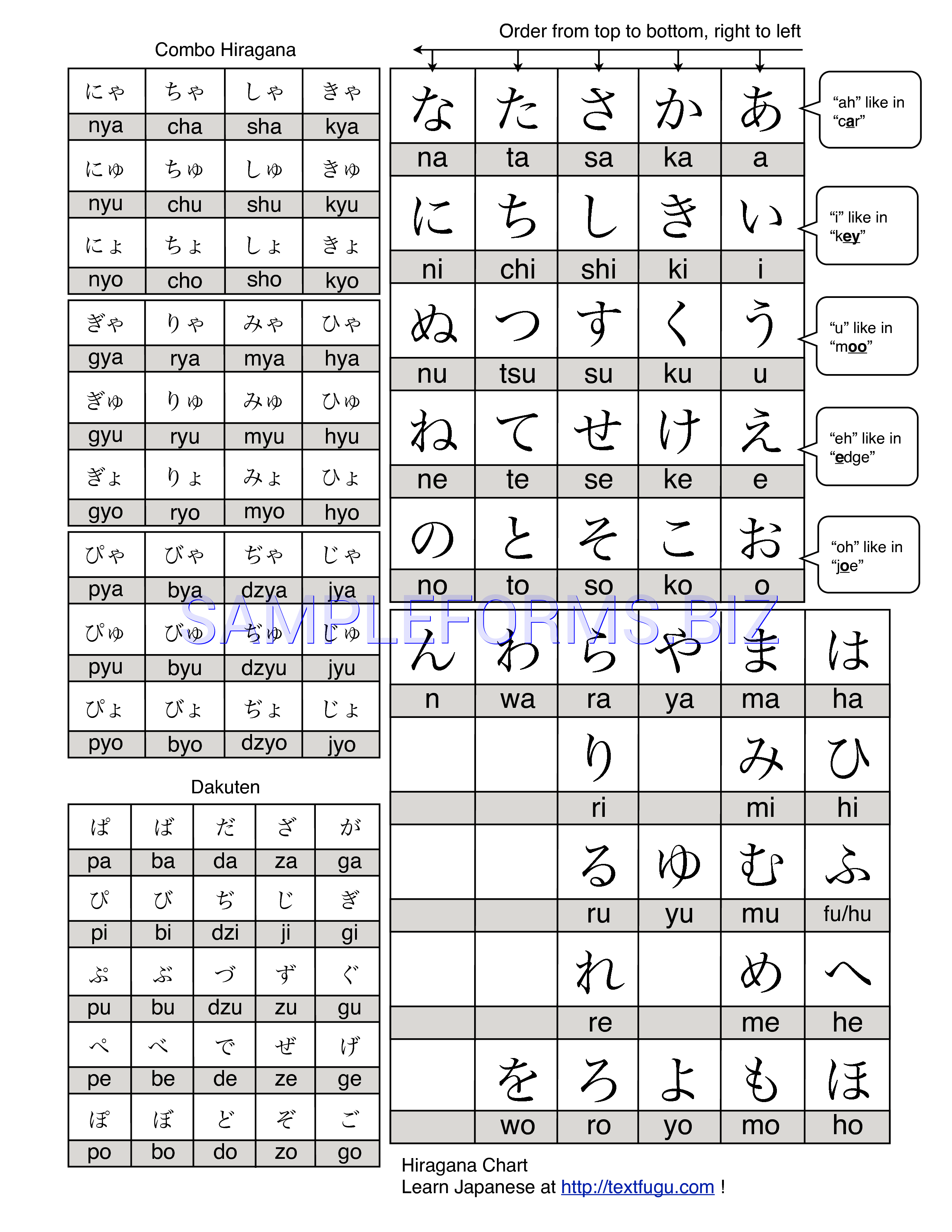 Preview free downloadable Hiragana Chart 3 in PDF (page 1)